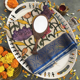 Vriksham Colorful Lotus Art Hand Printed With Blue Horse Border Pen Kalamkari Saree-VS4796